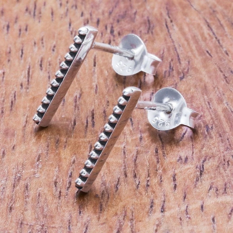 Dot Pattern Sterling Silver Drop Earrings from Thailand 'Tiny Dots'