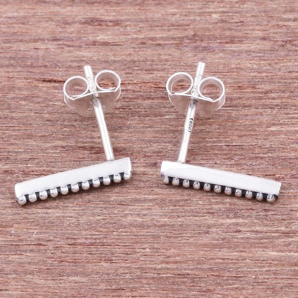 Alternate image for Dot Pattern Sterling Silver Drop Earrings from Thailand Tiny Dots