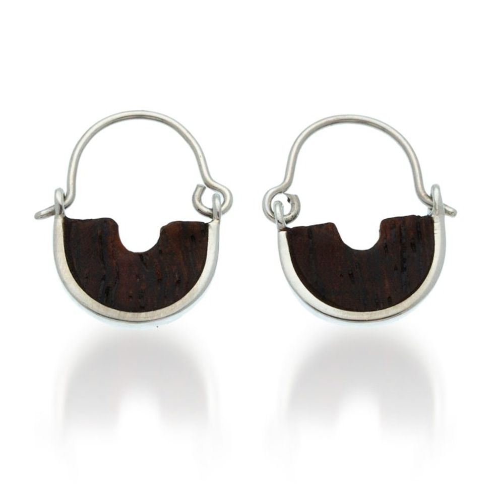 Bocote Wood-Accented Sterling Silver Half-Moon Hoop Earrings 'True Half-Moon'