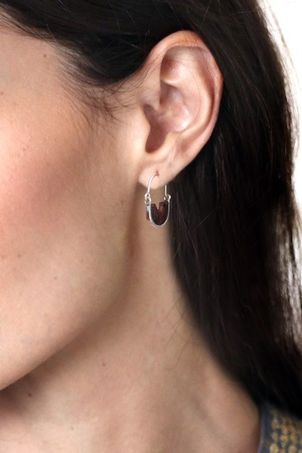 Alternate image for Bocote Wood-Accented Sterling Silver Half-Moon Hoop Earrings True Half-Moon