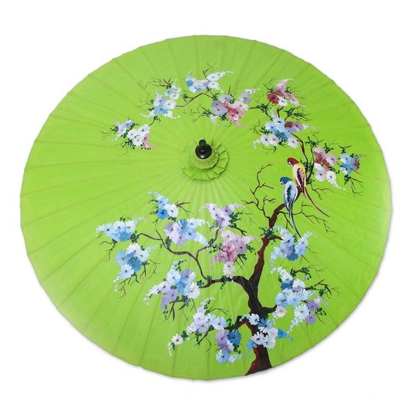 Alternate image for Floral Cotton and Bamboo Parasol in Spring Green Catch My Eye