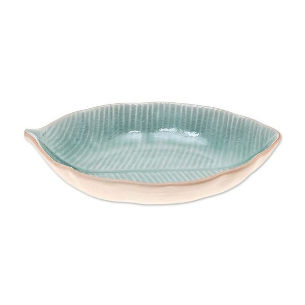 Alternate image for Leaf-Shaped Celadon Ceramic Serving Bowl from Thailand Thai Leaf