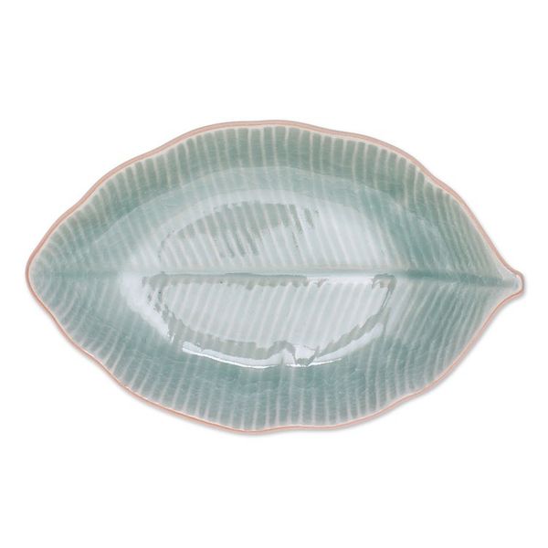 Alternate image for Leaf-Shaped Celadon Ceramic Serving Bowl from Thailand Thai Leaf