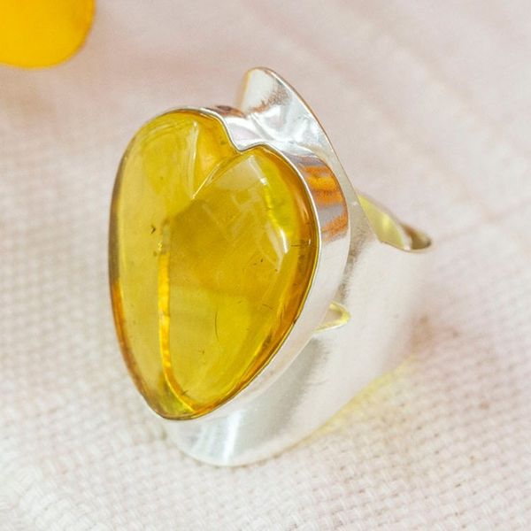 Alternate image for Sterling Silver Adjustable Cocktail Ring with Heart Amber Lovely Glam