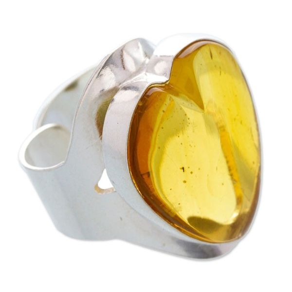 Alternate image for Sterling Silver Adjustable Cocktail Ring with Heart Amber Lovely Glam