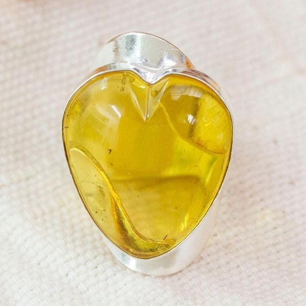 Alternate image for Sterling Silver Adjustable Cocktail Ring with Heart Amber Lovely Glam