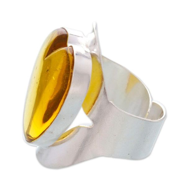 Alternate image for Sterling Silver Adjustable Cocktail Ring with Heart Amber Lovely Glam