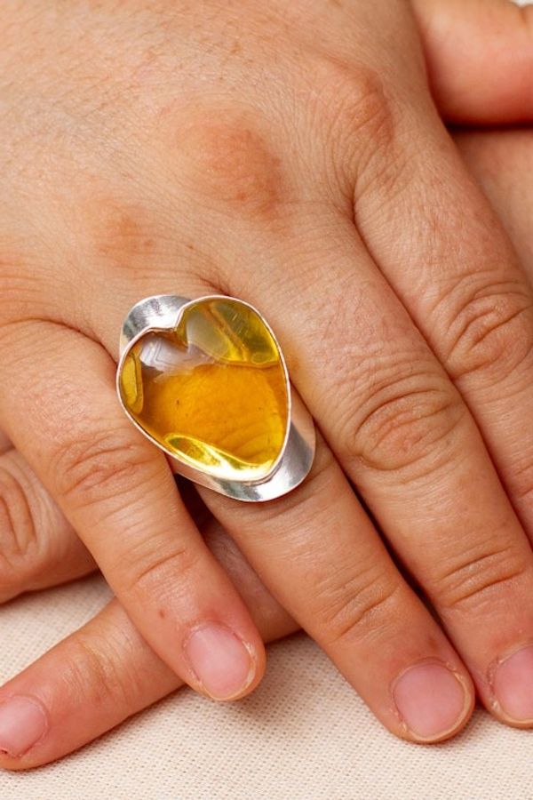 Alternate image for Sterling Silver Adjustable Cocktail Ring with Heart Amber Lovely Glam