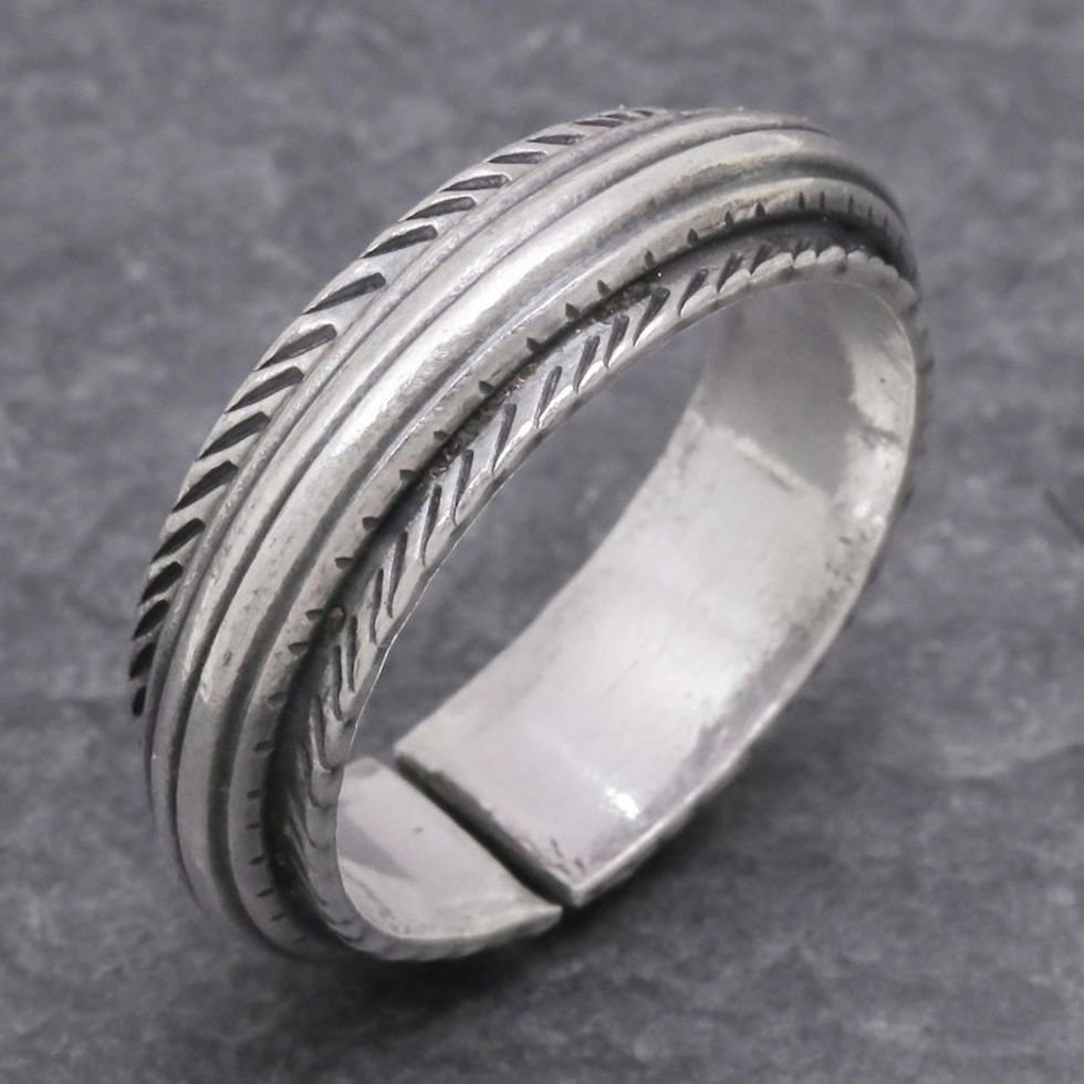 Unisex Sterling Silver Band Ring from Thailand 'Gentle Flow'