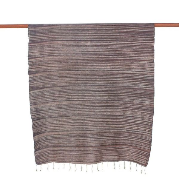 Alternate image for Striped Silk and Cotton Blend Shawl in Brown from Thailand Gorgeous Stripes in Brown
