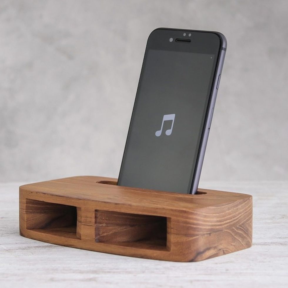 Two-Horn Teak Wood Phone Speaker from Thailand 'Teak Decibel'