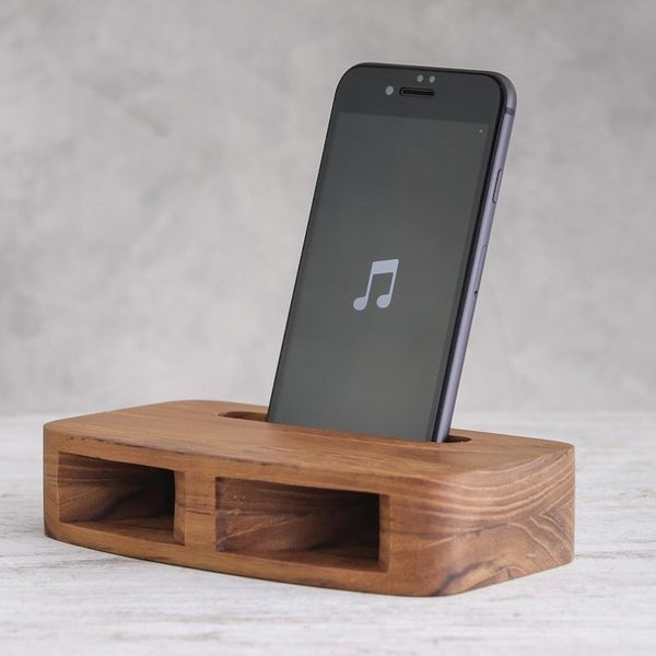 Alternate image for Two-Horn Teak Wood Phone Speaker from Thailand Teak Decibel