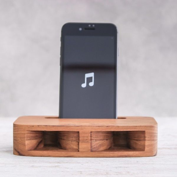Alternate image for Two-Horn Teak Wood Phone Speaker from Thailand Teak Decibel