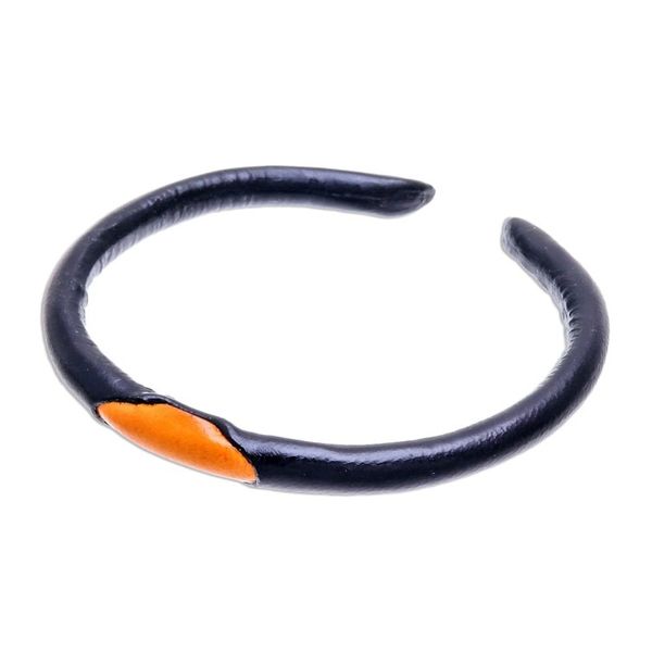 Alternate image for Black and Orange Leather Cuff Bracelet from Thailand Black-Orange Eye