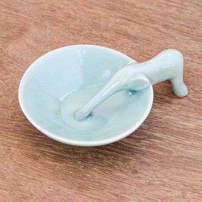 Alternate image for Elephant-Themed Celadon Ceramic Incense Holder Sipping Elephant