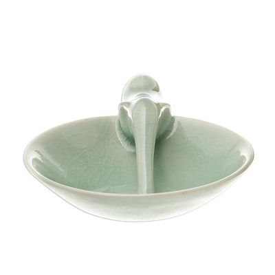 Alternate image for Elephant-Themed Celadon Ceramic Incense Holder Sipping Elephant