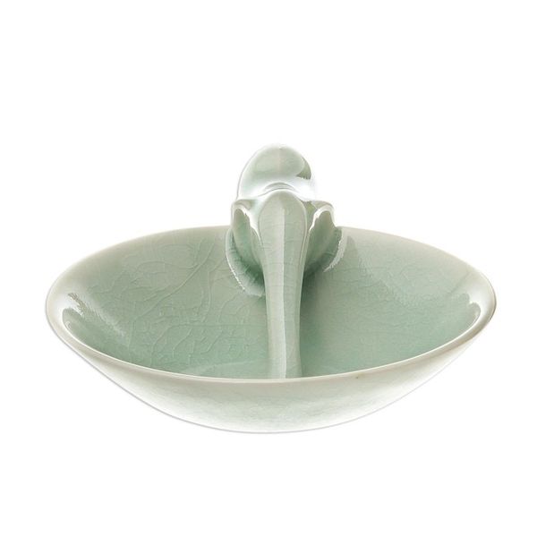 Alternate image for Elephant-Themed Celadon Ceramic Incense Holder Sipping Elephant