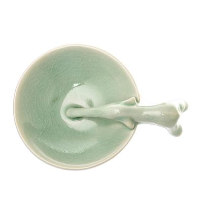 Alternate image for Elephant-Themed Celadon Ceramic Incense Holder Sipping Elephant