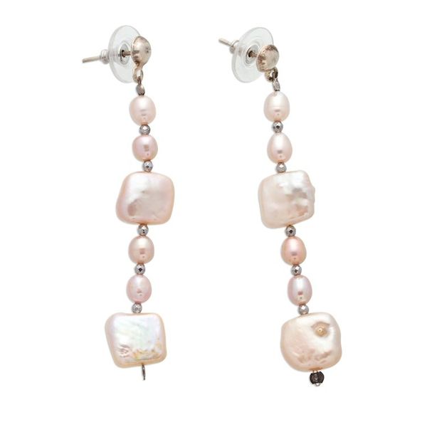Alternate image for Polished Square Natural Cream Cultured Pearl Dangle Earrings Square Reef