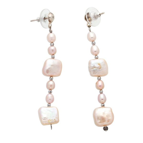 Alternate image for Polished Square Natural Cream Cultured Pearl Dangle Earrings Square Reef