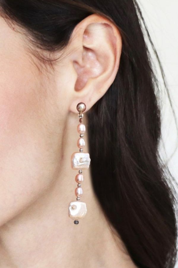 Alternate image for Polished Square Natural Cream Cultured Pearl Dangle Earrings Square Reef