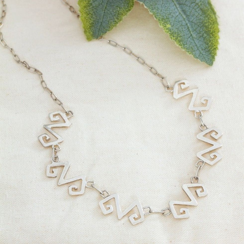 High-Polished Greca-Themed Sterling Silver Link Necklace 'Greca Majesty'