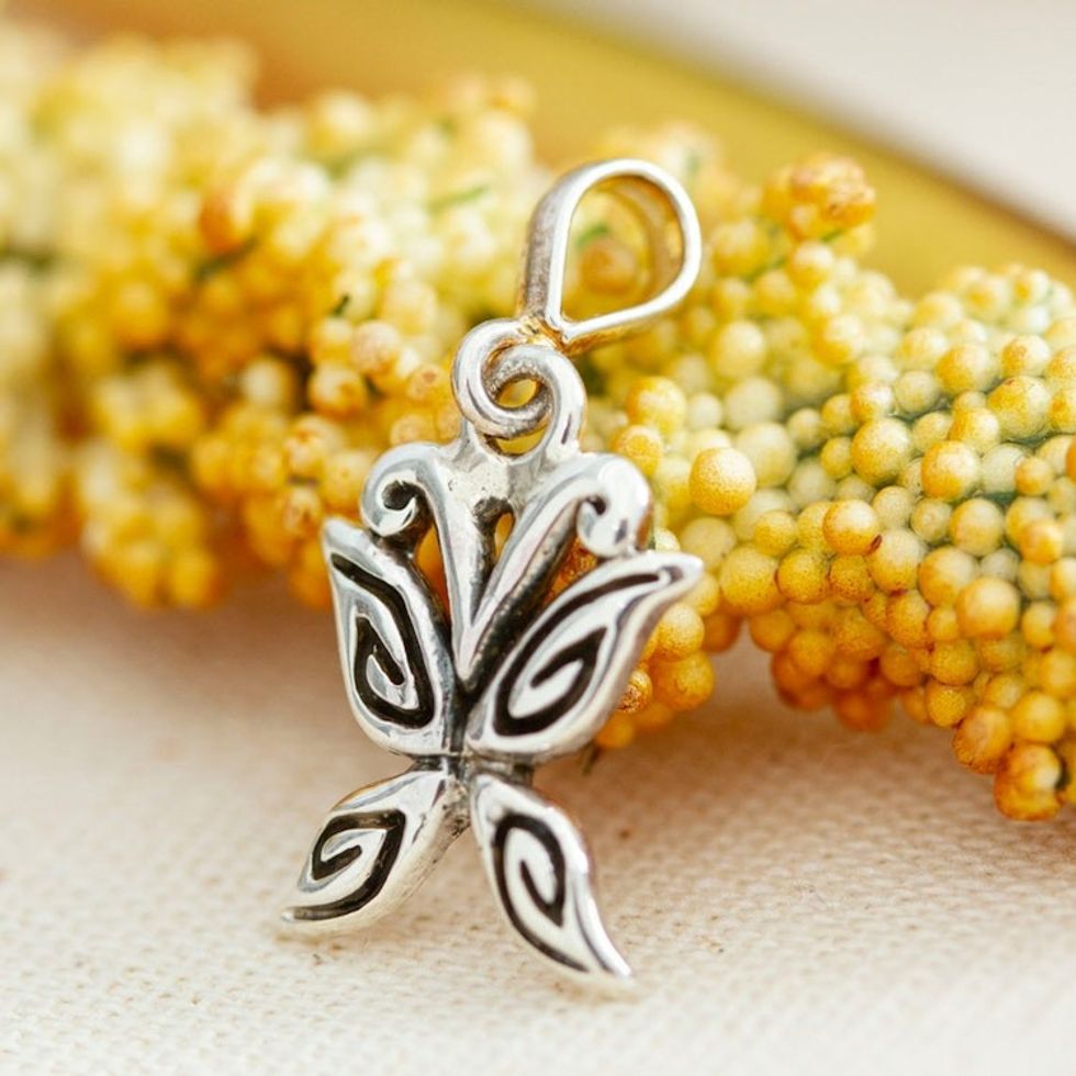 Butterfly-Themed Taxco Sterling Silver Pendant from Mexico 'Bright Butterfly'