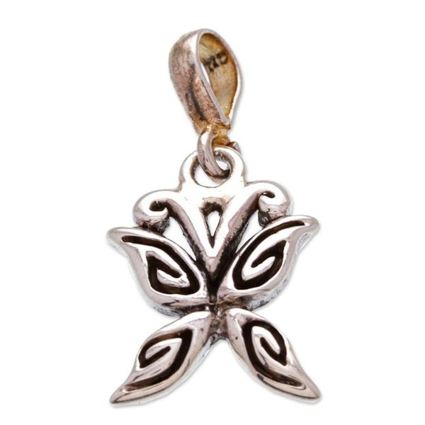 Alternate image for Butterfly-Themed Taxco Sterling Silver Pendant from Mexico Bright Butterfly