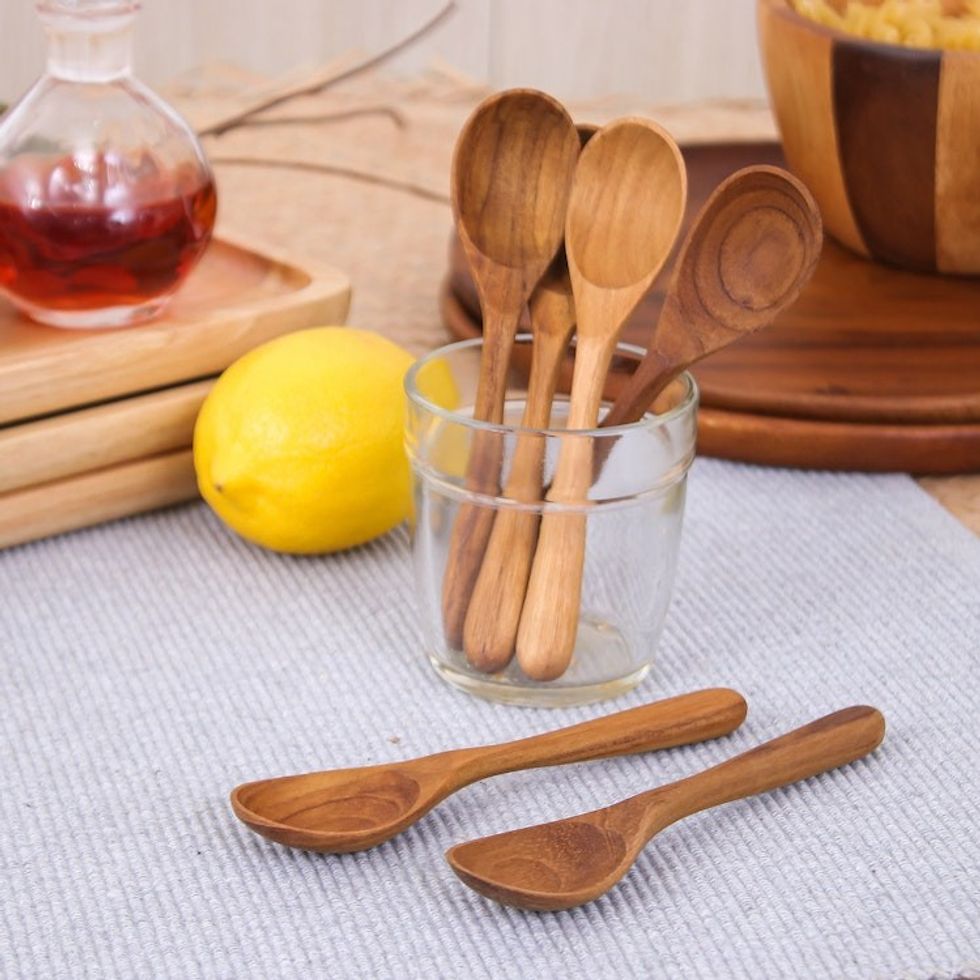 Handmade Teak Wood Dessert Spoons from Thailand Set of 6 'Sweet Nature'