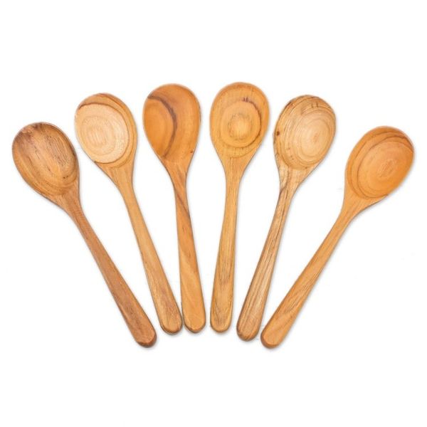 Alternate image for Handmade Teak Wood Dessert Spoons from Thailand Set of 6 Sweet Nature