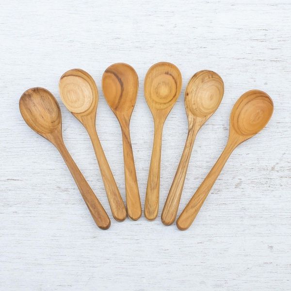 Alternate image for Handmade Teak Wood Dessert Spoons from Thailand Set of 6 Sweet Nature