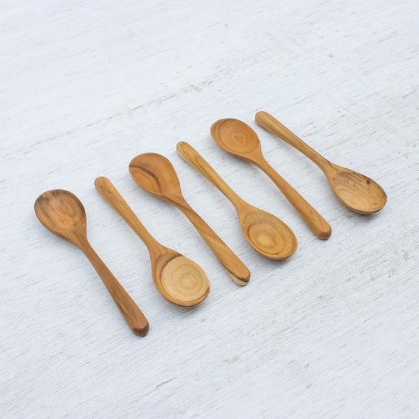 Alternate image for Handmade Teak Wood Dessert Spoons from Thailand Set of 6 Sweet Nature