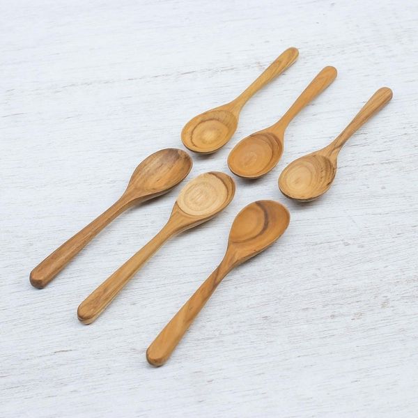 Alternate image for Handmade Teak Wood Dessert Spoons from Thailand Set of 6 Sweet Nature