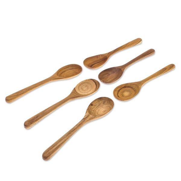 Alternate image for Handmade Teak Wood Dessert Spoons from Thailand Set of 6 Sweet Nature