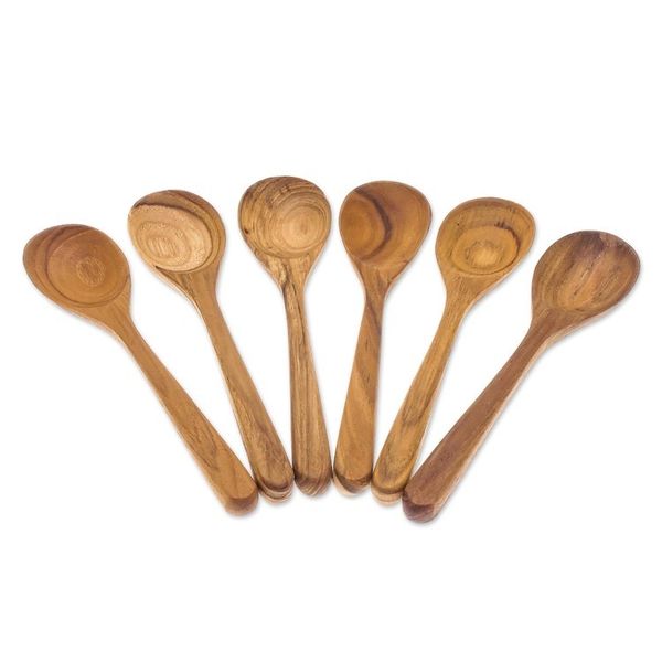 Alternate image for Handmade Teak Wood Dessert Spoons from Thailand Set of 6 Sweet Nature