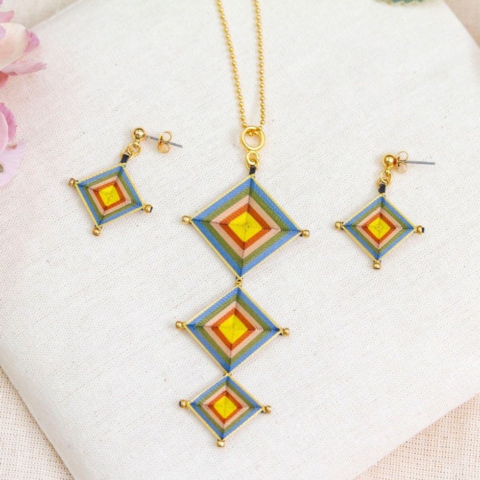 Handwoven 18k Gold-Plated Geometric Jewelry Set from Mexico 'Paradisial Rain'
