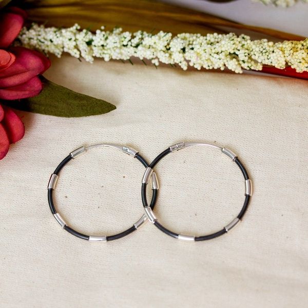Alternate image for Modern Oxidized Polished Taxco Silver Hoop Earrings Stylish Blend