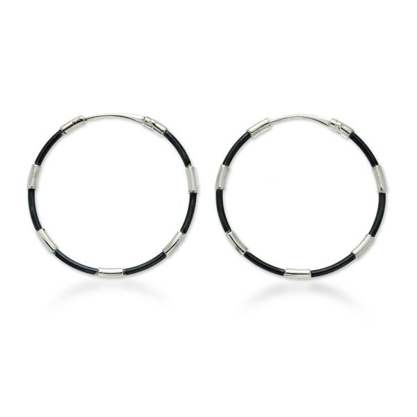 Alternate image for Modern Oxidized Polished Taxco Silver Hoop Earrings Stylish Blend