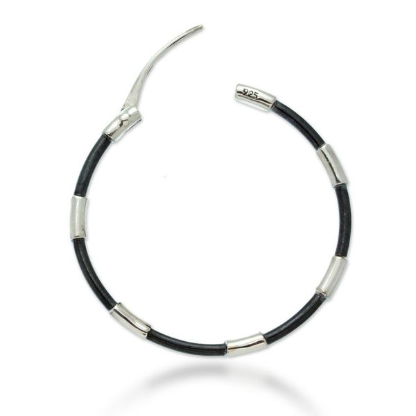 Alternate image for Modern Oxidized Polished Taxco Silver Hoop Earrings Stylish Blend