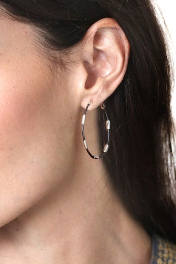 Alternate image for Modern Oxidized Polished Taxco Silver Hoop Earrings Stylish Blend