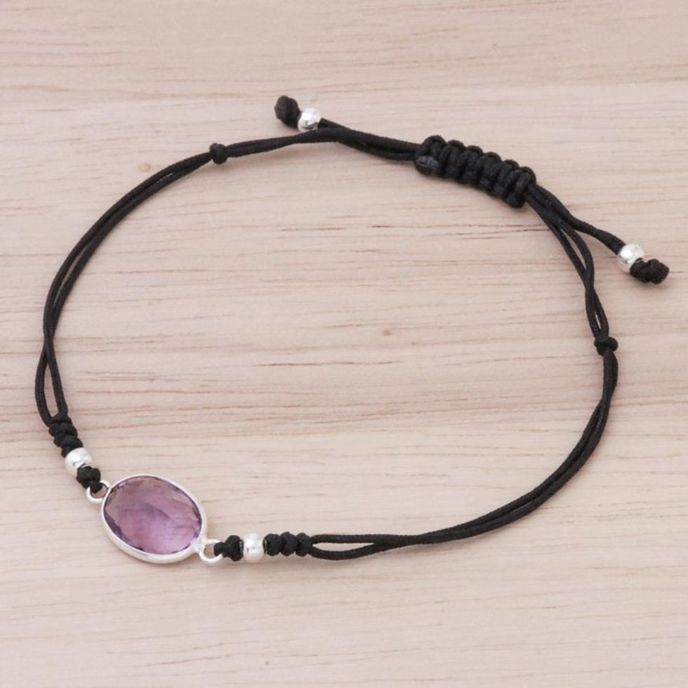 Purple Amethyst Knotted Cord Pendant Bracelet 'Lavender Cloud'