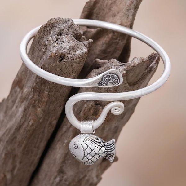Alternate image for Handcrafted Thai Hill Tribe Silver Fish Charm Bracelet Hill Tribe Goldfish