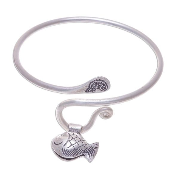 Alternate image for Handcrafted Thai Hill Tribe Silver Fish Charm Bracelet Hill Tribe Goldfish