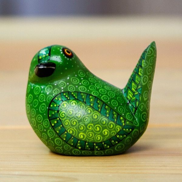 Alternate image for Hand-Painted Green Copal Wood Mockingbird Alebrije Figurine Mockingbird of Luck