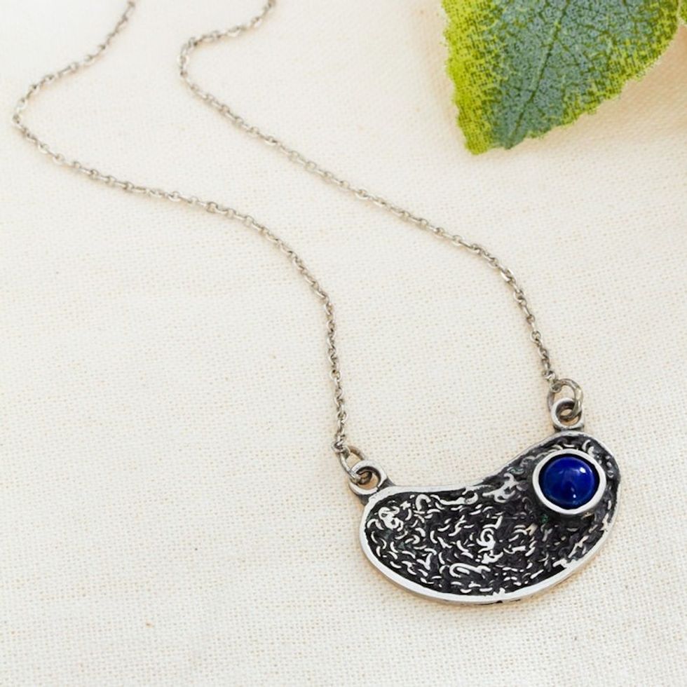 Oxidized and Polished Lapis Lazuli Pendant Necklace 'Medallion of Majesty'