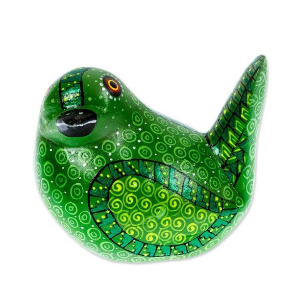 Alternate image for Hand-Painted Green Copal Wood Mockingbird Alebrije Figurine Mockingbird of Luck
