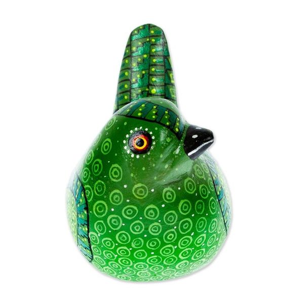Alternate image for Hand-Painted Green Copal Wood Mockingbird Alebrije Figurine Mockingbird of Luck