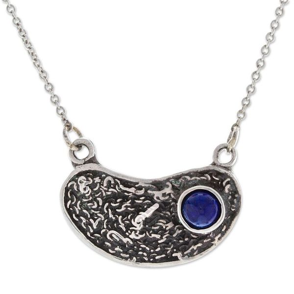 Alternate image for Oxidized and Polished Lapis Lazuli Pendant Necklace Medallion of Majesty