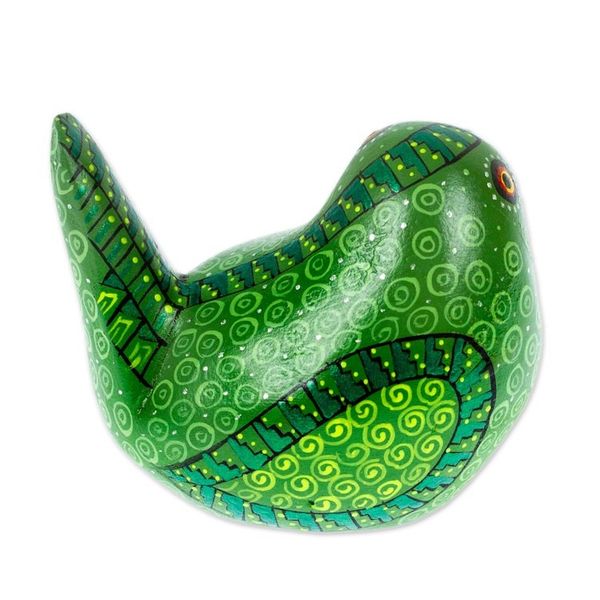 Alternate image for Hand-Painted Green Copal Wood Mockingbird Alebrije Figurine Mockingbird of Luck