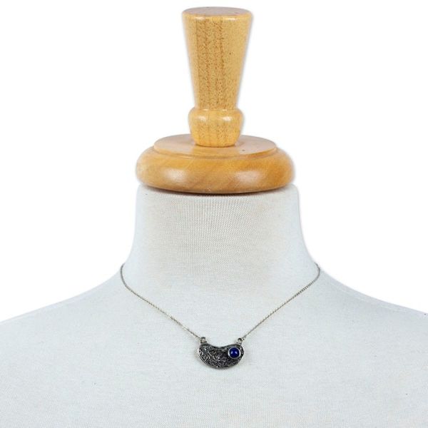 Alternate image for Oxidized and Polished Lapis Lazuli Pendant Necklace Medallion of Majesty
